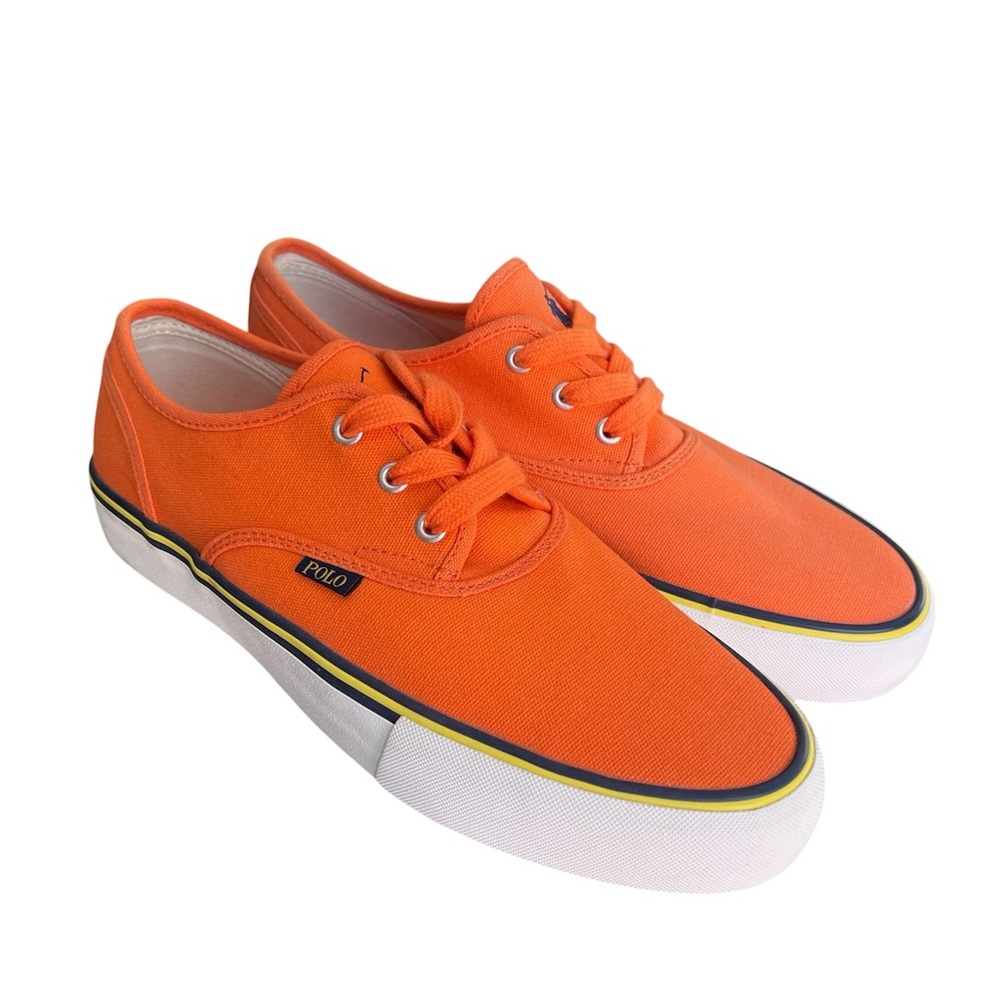 Ralph Lauren Polo Morray Bright Orange Canvas Low-Top Sneakers Size 10.5 - Picture 2 of 16